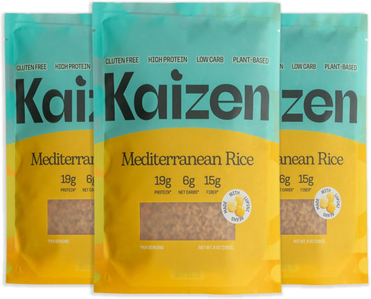 Kaizen Low Carb Keto Mediterranean Rice -High Protein (20g), Keto Friendly, Gluten-Free, Plant-Based, Made with High Fiber Lupin Flour - 8 ounces (Pack of 3)