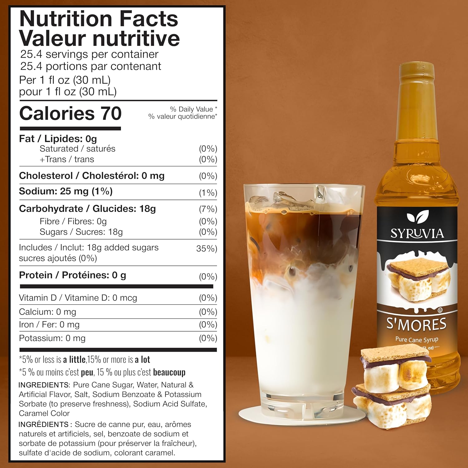 S’mores Syrup for Coffee, Sweet Coffee Flavoring, 25.4 fl oz, Kosher, Gluten Free, Perfect for Lattes, Smoothies, Shakes, Drinks, Desserts, and More