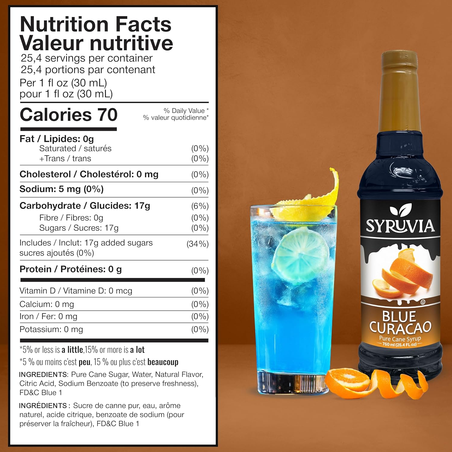 Syruvia Blue Curacao Syrup — 25.4 fl oz (750 ml)
