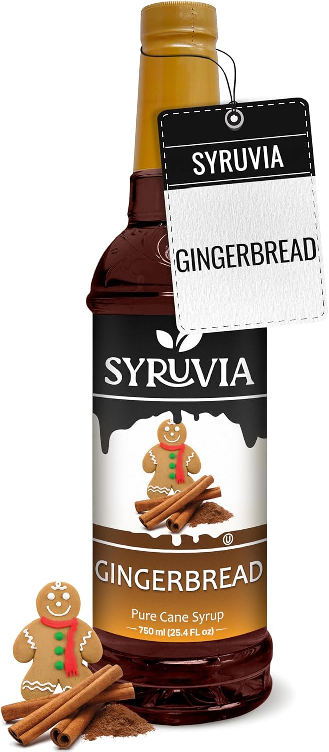 Syruvia Gingerbread Syrup – 25.4 fl oz Syrup for Coffee, Lattes, Shakes, Smoothies, Desserts – 100% Vegan, Gluten Free, Kosher. Perfect for use in Coffee, Cocktails and More.