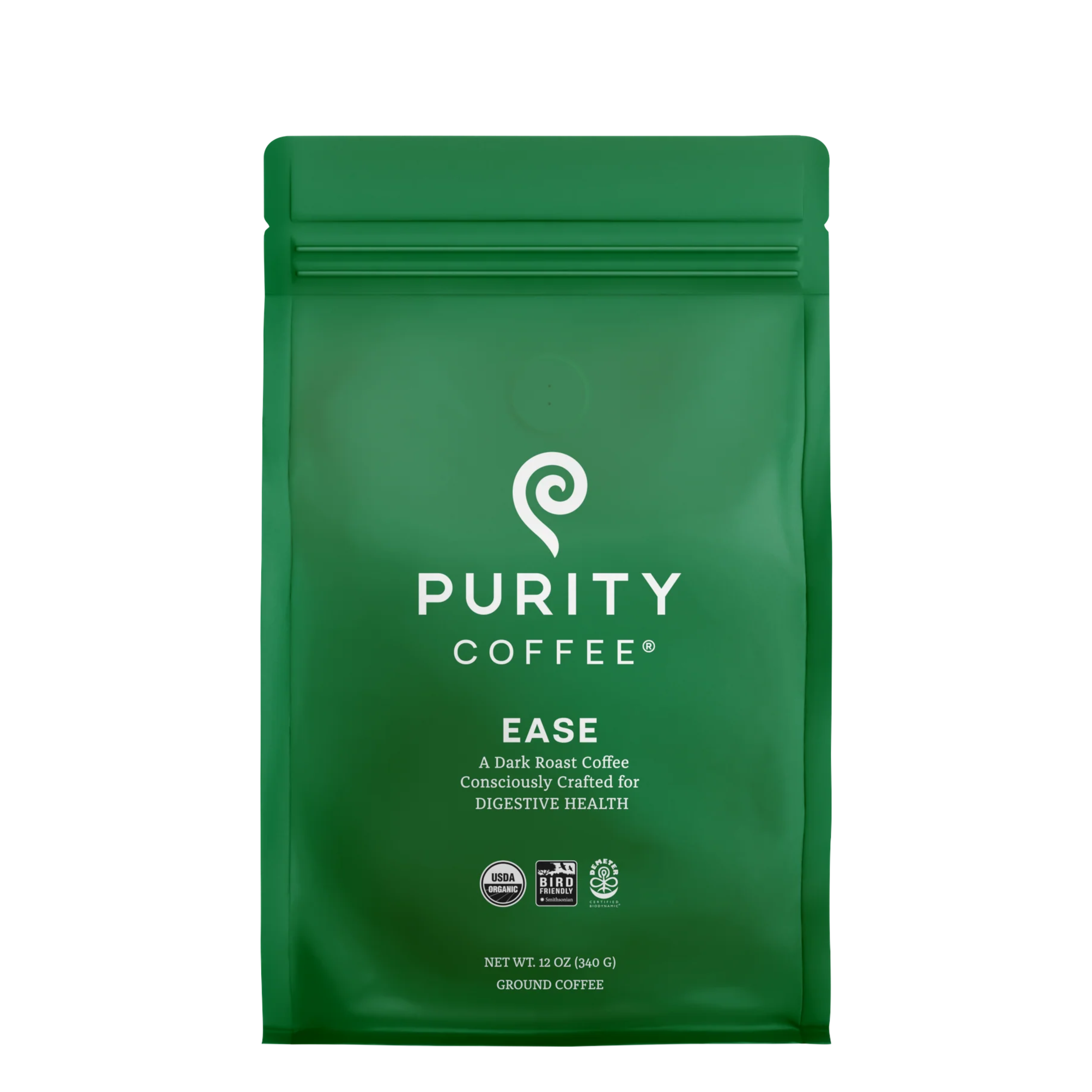 PURITY COFFEE EASE Low Acid Dark Roast Ground (340g Bag)