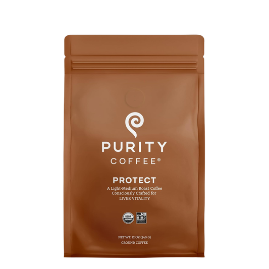 PURITY COFFEE PROTECT High Antioxidant Light-Medium Roast Ground (340g Bag) | Specialty-Grade USDA Organic Arabica Blend | Third Party Tested for Mold, Mycotoxins & Pesticides
