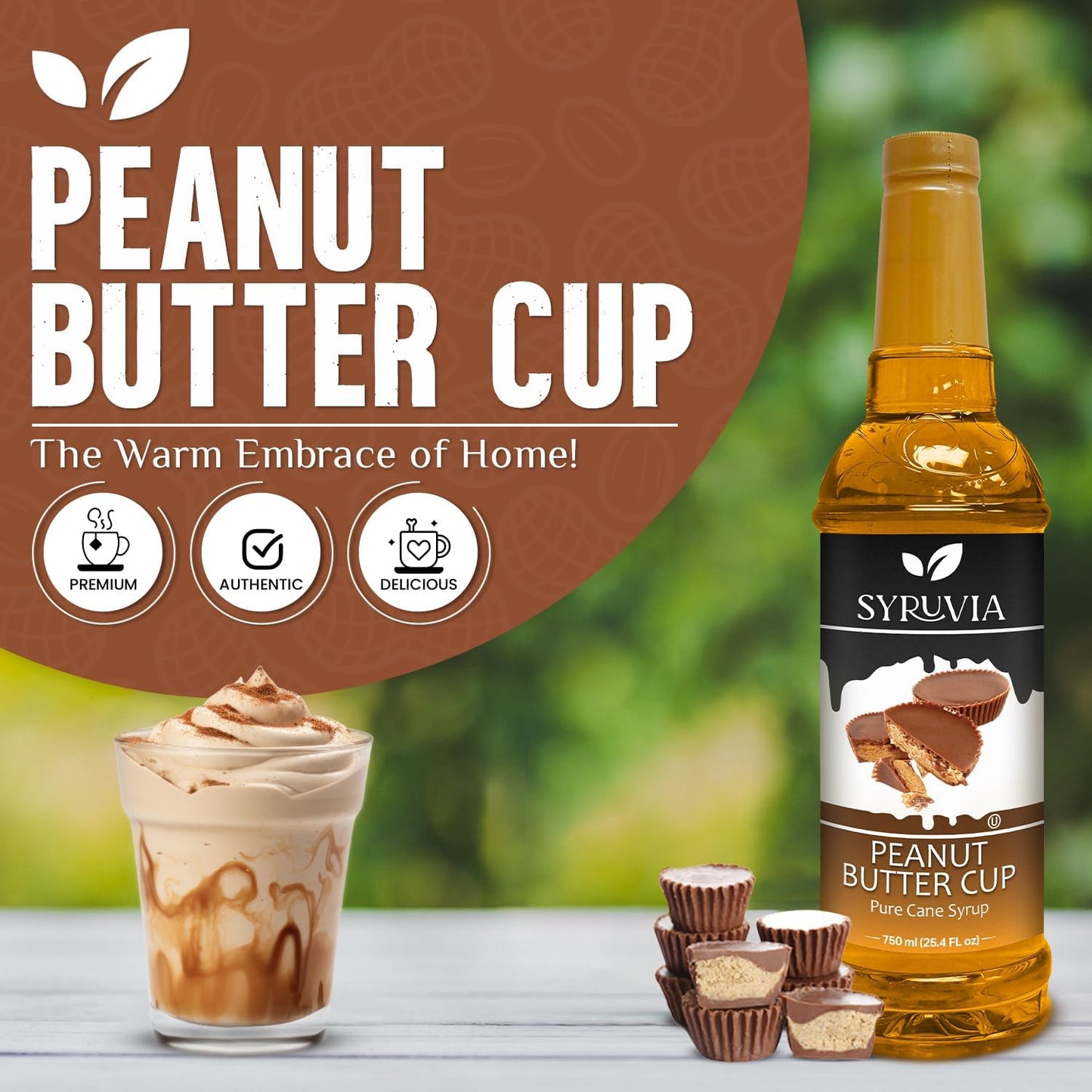 Syruvia Peanut Butter Cup Coffee Syrup — 25.4 fl oz (750 ml)