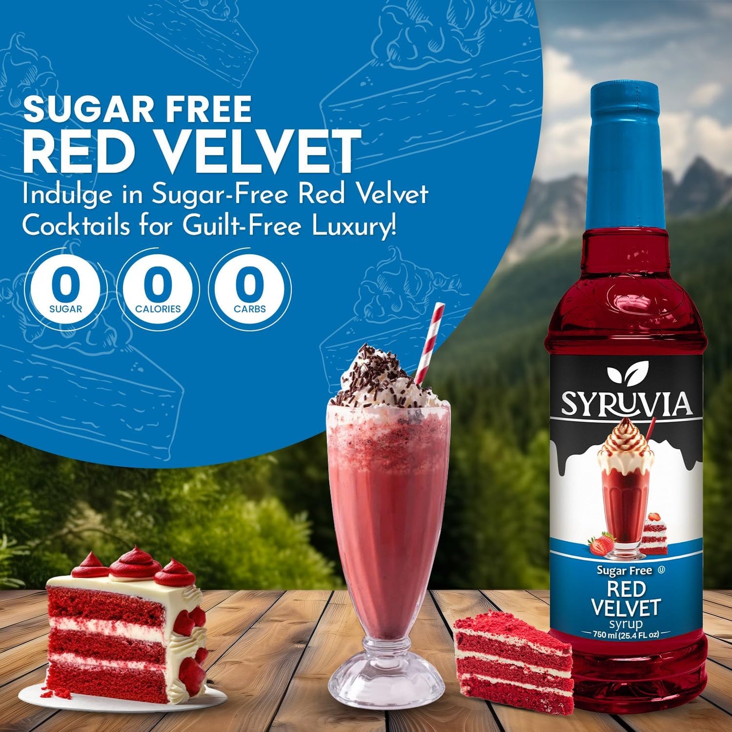 Syruvia Sugar-Free Red Velvet Coffee Syrup — 25.4 fl oz (750 ml)