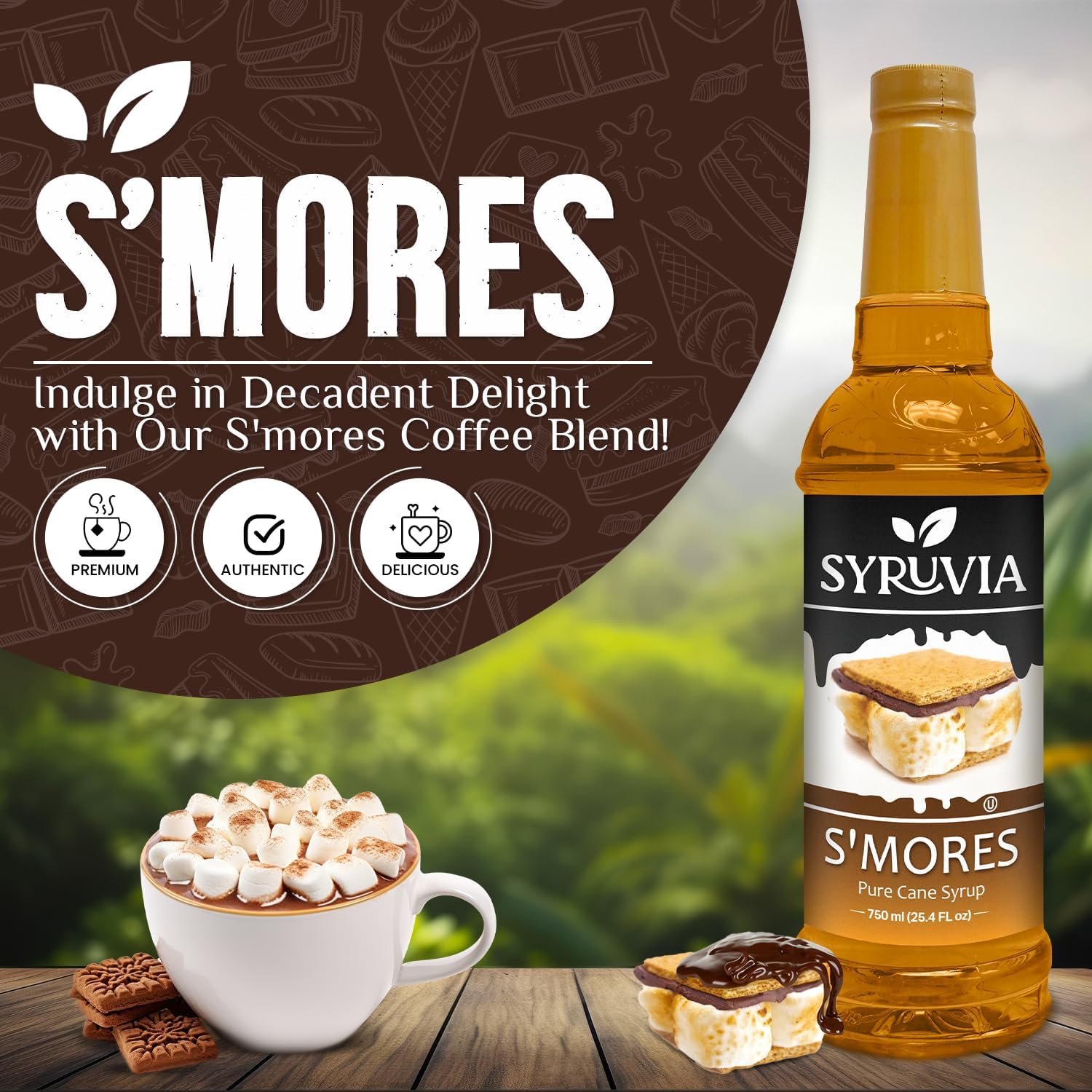 S’mores Syrup for Coffee, Sweet Coffee Flavoring, 25.4 fl oz, Kosher, Gluten Free, Perfect for Lattes, Smoothies, Shakes, Drinks, Desserts, and More