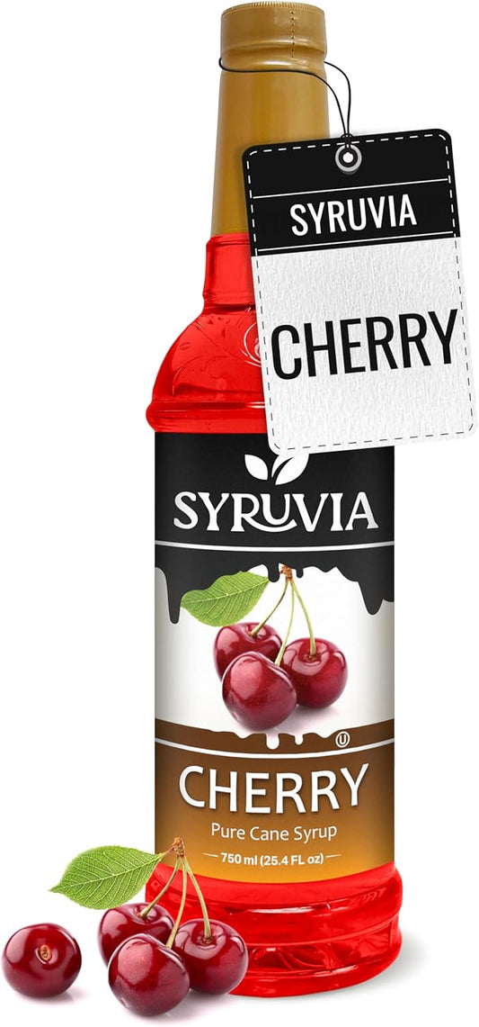 Syruvia Cherry Syrup - Premium Flavoring Syrup for Tea, Italian Sodas, Beverages, Desserts, Ice Cream, Cocktails & Mocktails - Kosher, Gluten Free - 25.4 fl oz