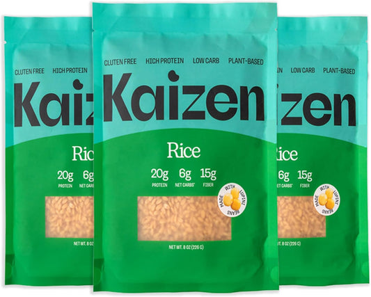 Kaizen Low Carb Keto Rice - Gluten-Free, High Protein (20g), Keto Friendly, Plant Based, Made with High Fiber Lupin Flour - 8 ounces (Pack of 3)