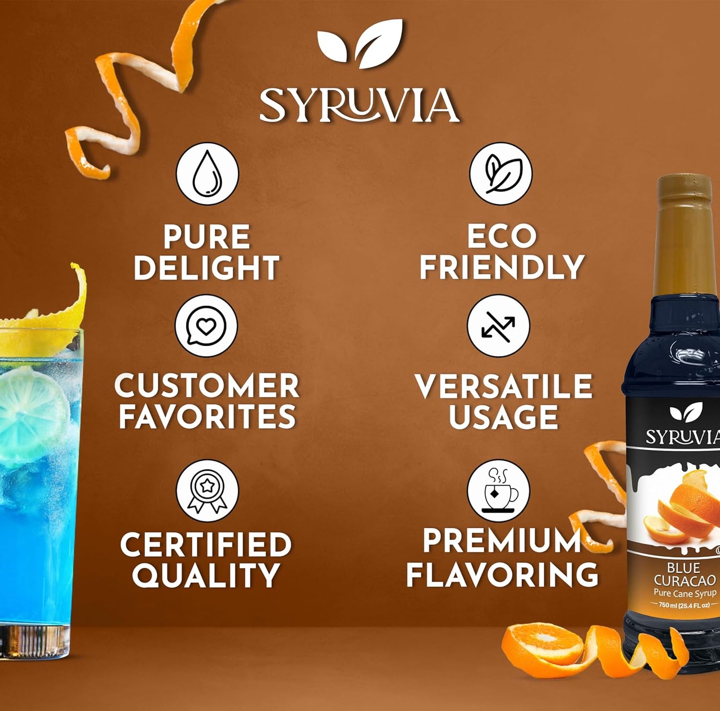 Syruvia Blue Curacao Syrup — 25.4 fl oz (750 ml)