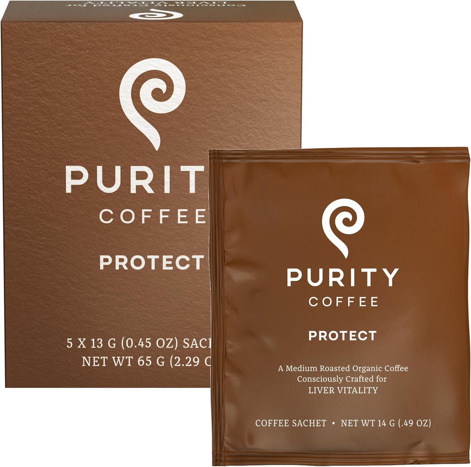 PURITY COFFEE PROTECT High Antioxidant Light-Medium Roast Single Serve Sachets (5ct Box)