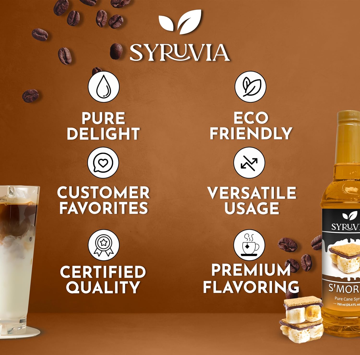 S’mores Syrup for Coffee, Sweet Coffee Flavoring, 25.4 fl oz, Kosher, Gluten Free, Perfect for Lattes, Smoothies, Shakes, Drinks, Desserts, and More