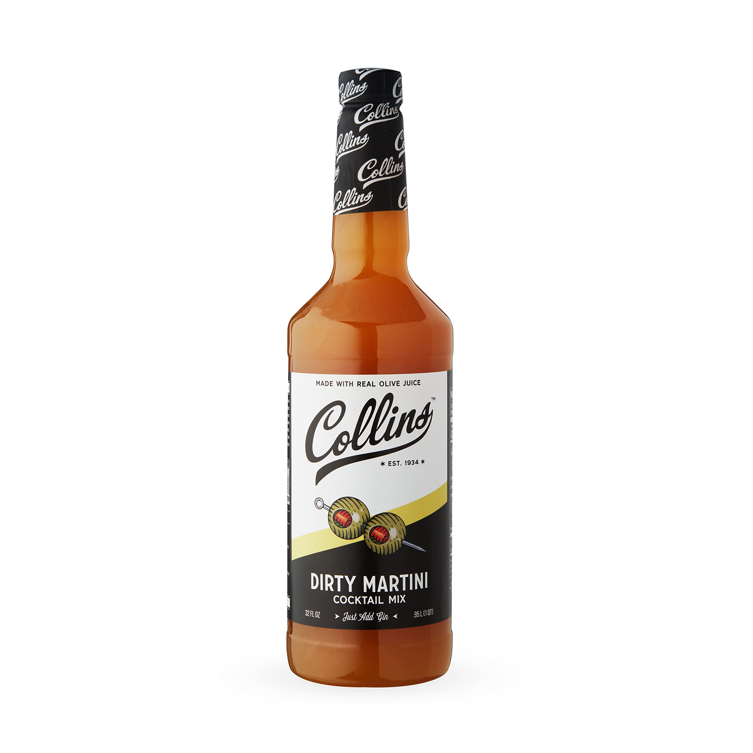 Collins Dirty Martini Mix | Made with Real Olive Brine | 32 fl oz