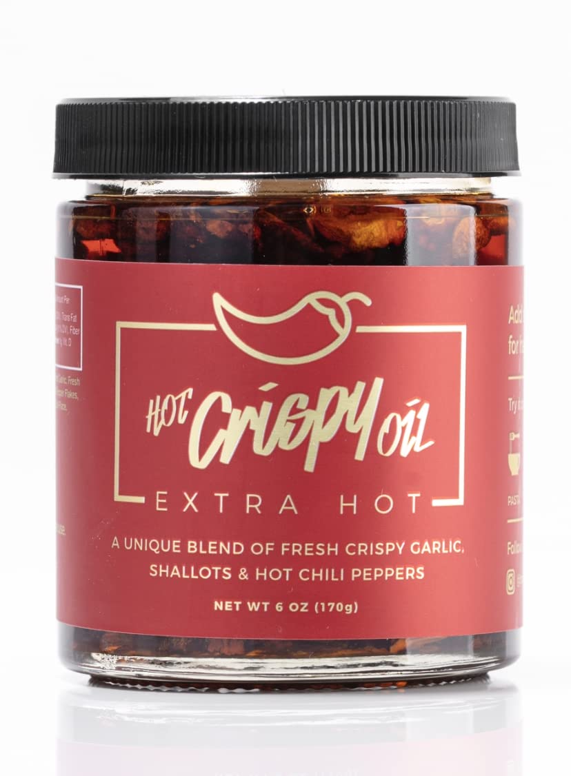 Hot Crispy Oil Extra Hot- Fried garlic, shallots, chili peppers and spices. Flavor bomb, Chili Crisp, Hot Sauce, Chili Oil, 170g (6 oz)