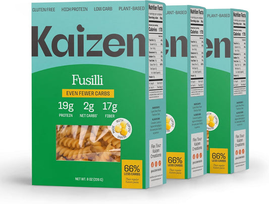 Kaizen High Protein Even Lower Low Carb Fusilli Keto Pasta Noodles - Gluten-Free, High Protein, Keto Friendly, Plant Based, Made with High Fiber Lupin Flour - 8 ounces (Pack of 3)