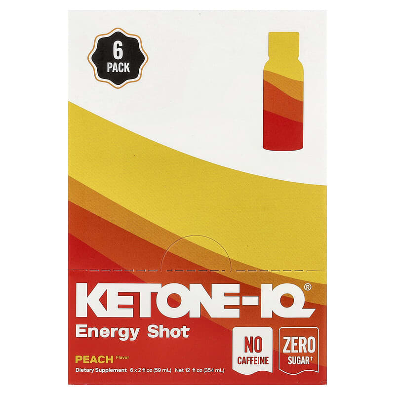 Ketone-IQ Caffeine-Free Shot, Peach, 6 Bottles, 2 fl oz (59 ml) Each