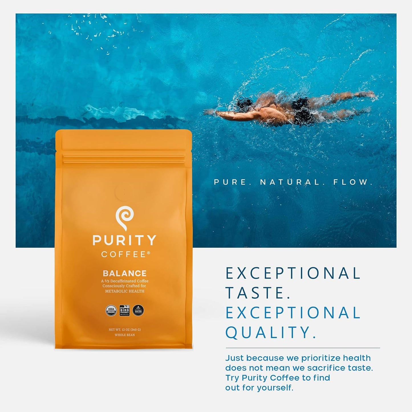 PURITY COFFEE BALANCE 2/3 Decaf Medium Roast K Pod Capsules (12ct Box) | Specialty-Grade USDA Organic Mountain Water Process Decaffeinated + Arabica Low Caffeine Blend | Third Party Tested for Mold, Mycotoxins & Pesticides