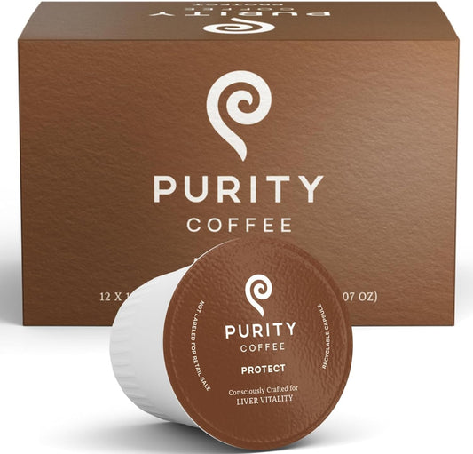 PURITY COFFEE PROTECT High Antioxidant Light-Medium Roast K Pod Capsules (12ct Box) | Specialty-Grade USDA Organic Arabica Blend | Third Party Tested for Mold, Mycotoxins & Pesticides