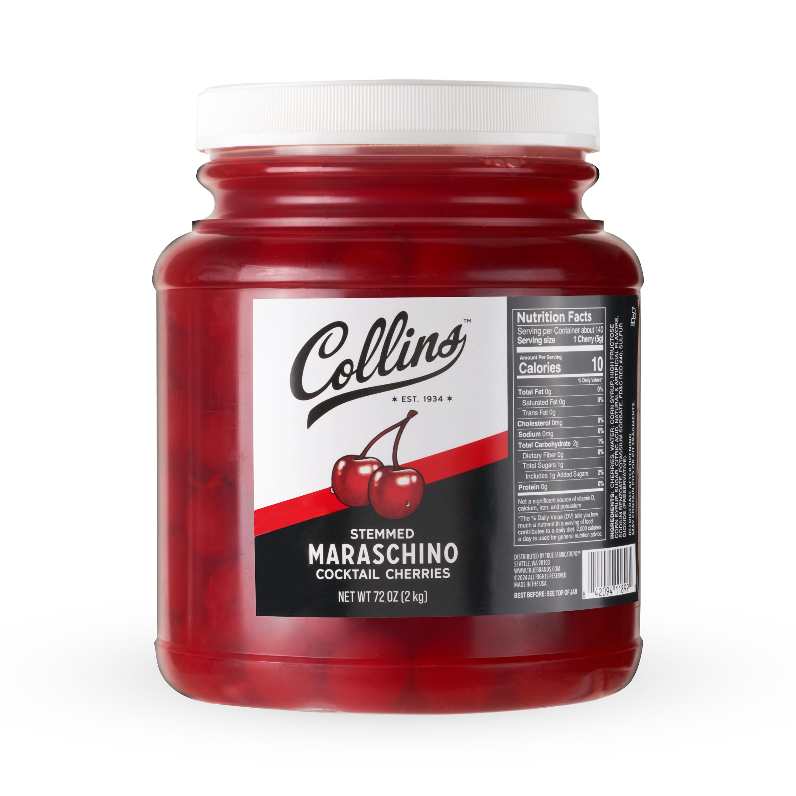 Collins Stemmed Maraschino Cocktail Cherries – 72 oz