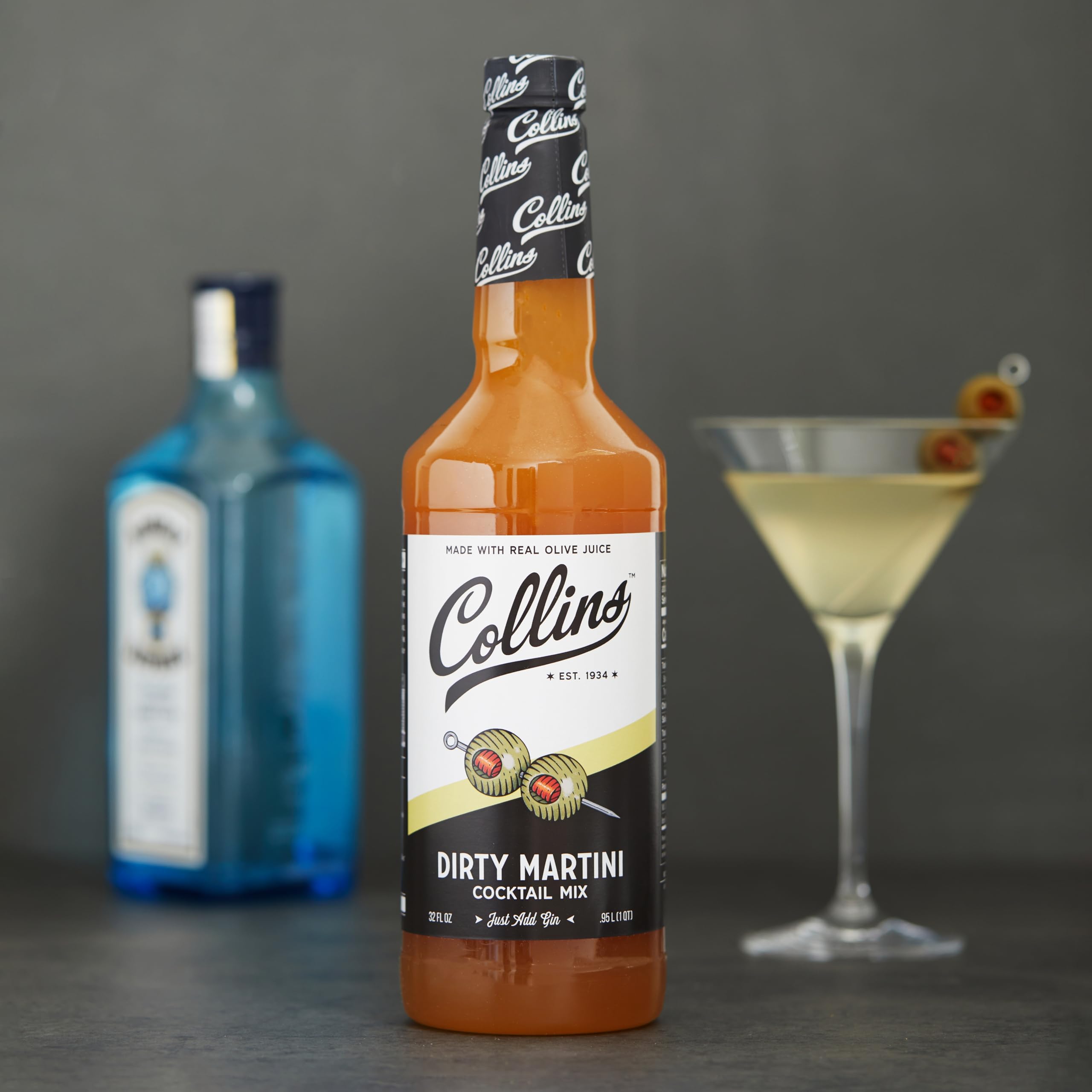 Collins Dirty Martini Mix | Made with Real Olive Brine | 32 fl oz