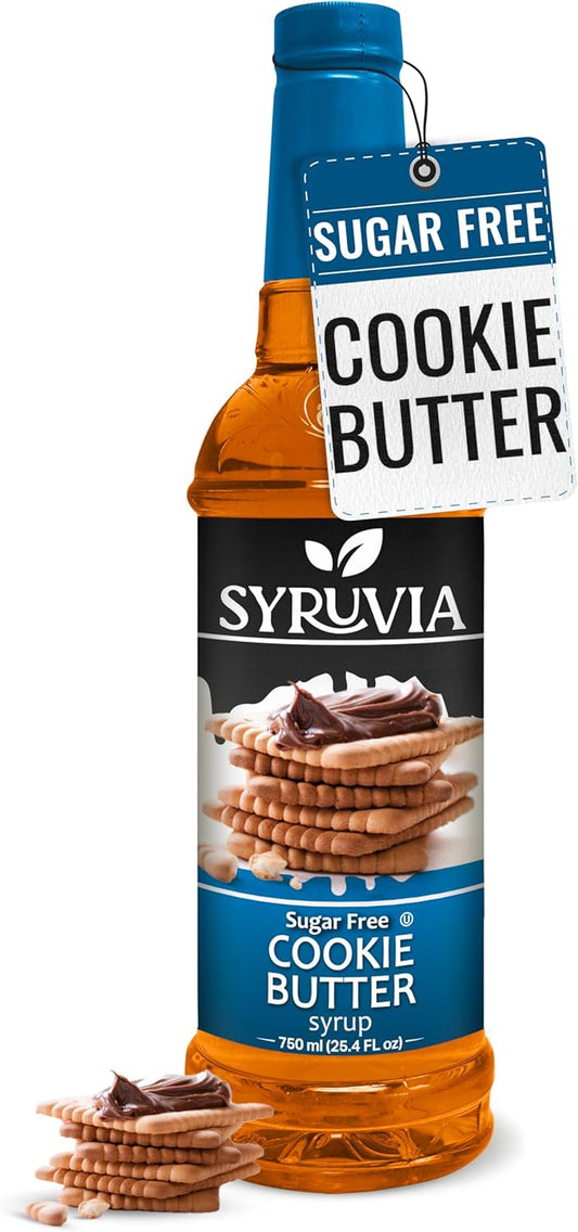 Syruvia Sugar-Free Cookie Butter Coffee Syrup - 25.4 fl oz. Premium Coffee Flavoring Syrup. 0 Calories, Kosher, and Gluten-Free. Perfect for Enhancing Drinks, Sodas, Shakes, Desserts, and More