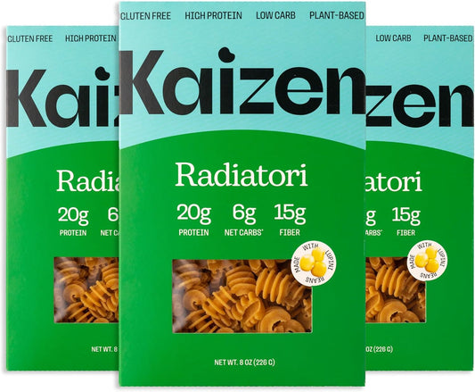 Kaizen Food Low Carb Pasta Radiatori - Gluten-Free, High Protein, Keto Friendly, Plant Based, Made with High Fiber Lupin Flour - 8 ounces (Pack of 3)