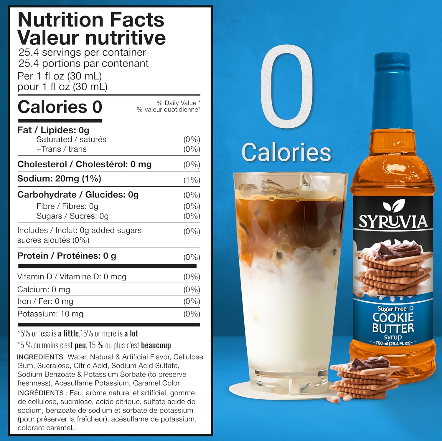 Syruvia Sugar-Free Cookie Butter Coffee Syrup - 25.4 fl oz. Premium Coffee Flavoring Syrup. 0 Calories, Kosher, and Gluten-Free. Perfect for Enhancing Drinks, Sodas, Shakes, Desserts, and More