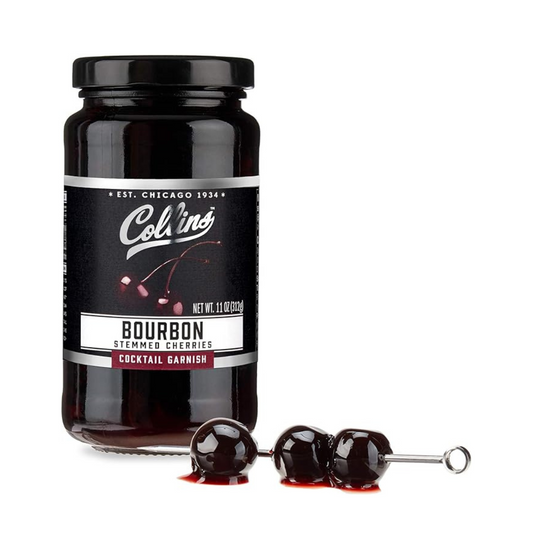 Collins Bourbon Cocktail Cherries - Drinks Garnish for Manhattan or Old Fashioned Cocktails and Desserts, Made with Award Winning Whiskey, 11 Ounce Glass Jar