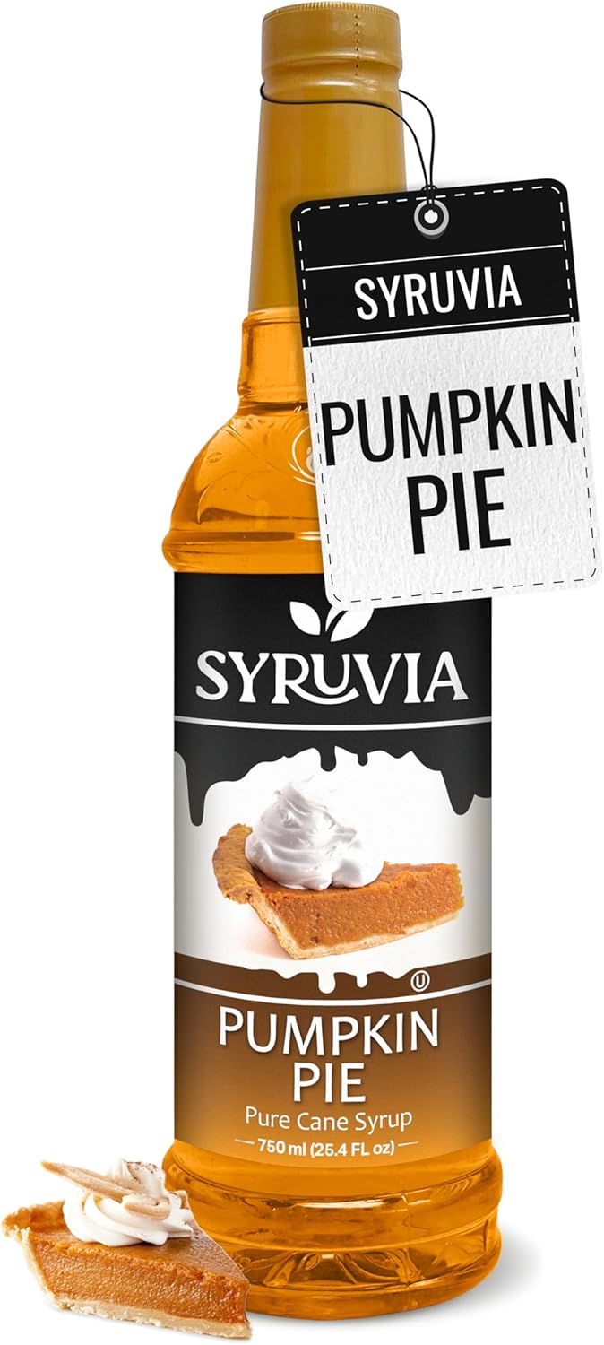 Syruvia Pumpkin Pie Syrup for Coffee – Delicious Pumpkin Pie Coffee Syrup, 25.4 fl oz, Kosher, Gluten Free, Perfect for Coffee, Drinks, Desserts, and More, No Coloring