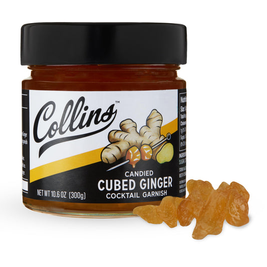 Collins Cubed in Ginger Syrup for Cocktails, Gluten Free Cocktail Garnish for Whiskey, Rum, Martini, Mojito, Gin, Moscow Mule, Tea, Desserts, Baking, Drink Accessories, Home Bar, 10.6 oz, Set of 1