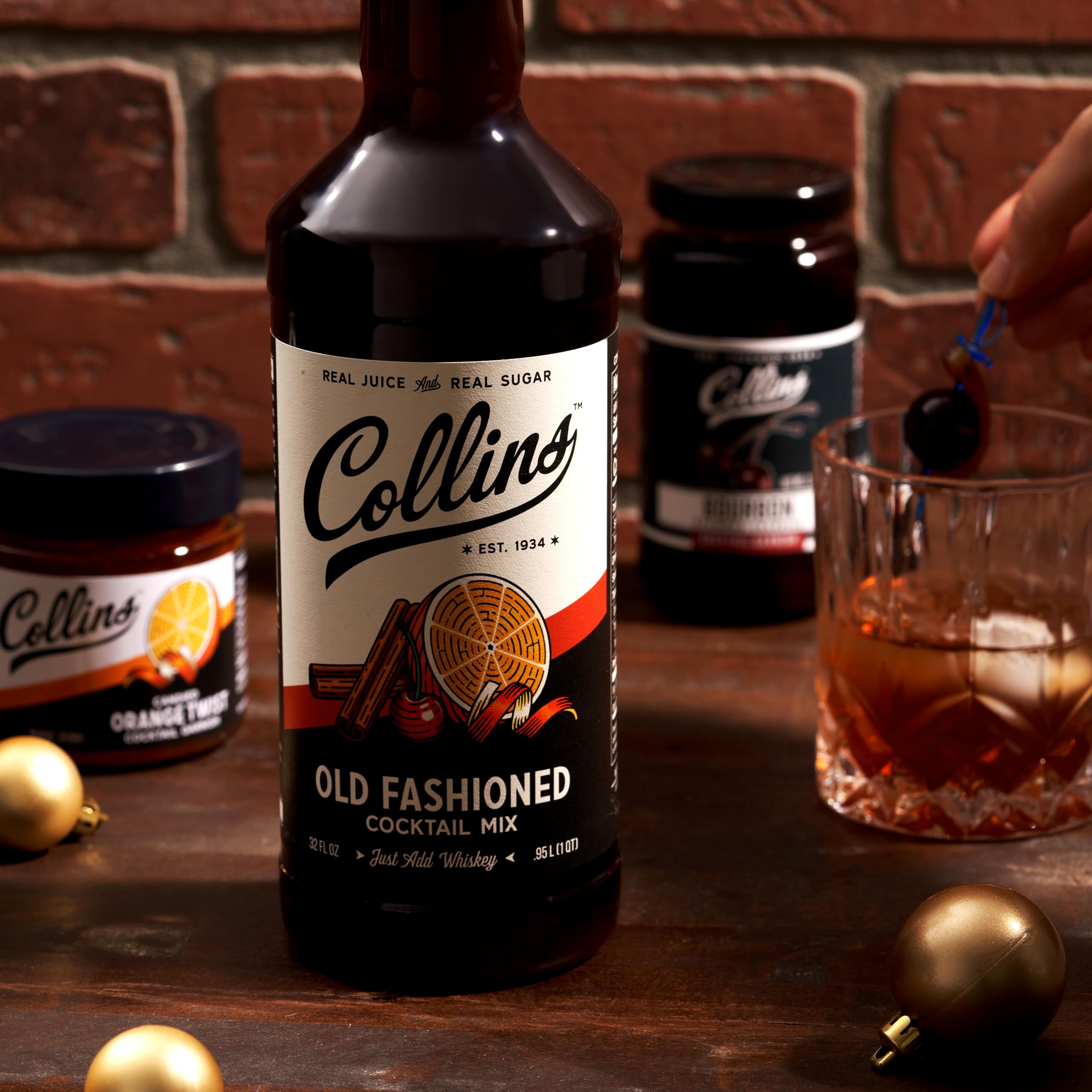 Collins Old Fashioned Kit — Complete Cocktail Set with Mix, Cherries, Orange Garnish & Pick
