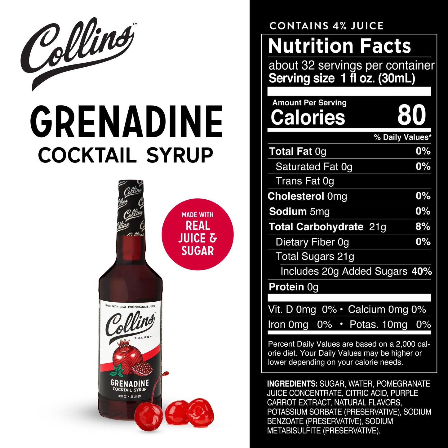 Collins Grenadine Cocktail Syrup — 32 oz