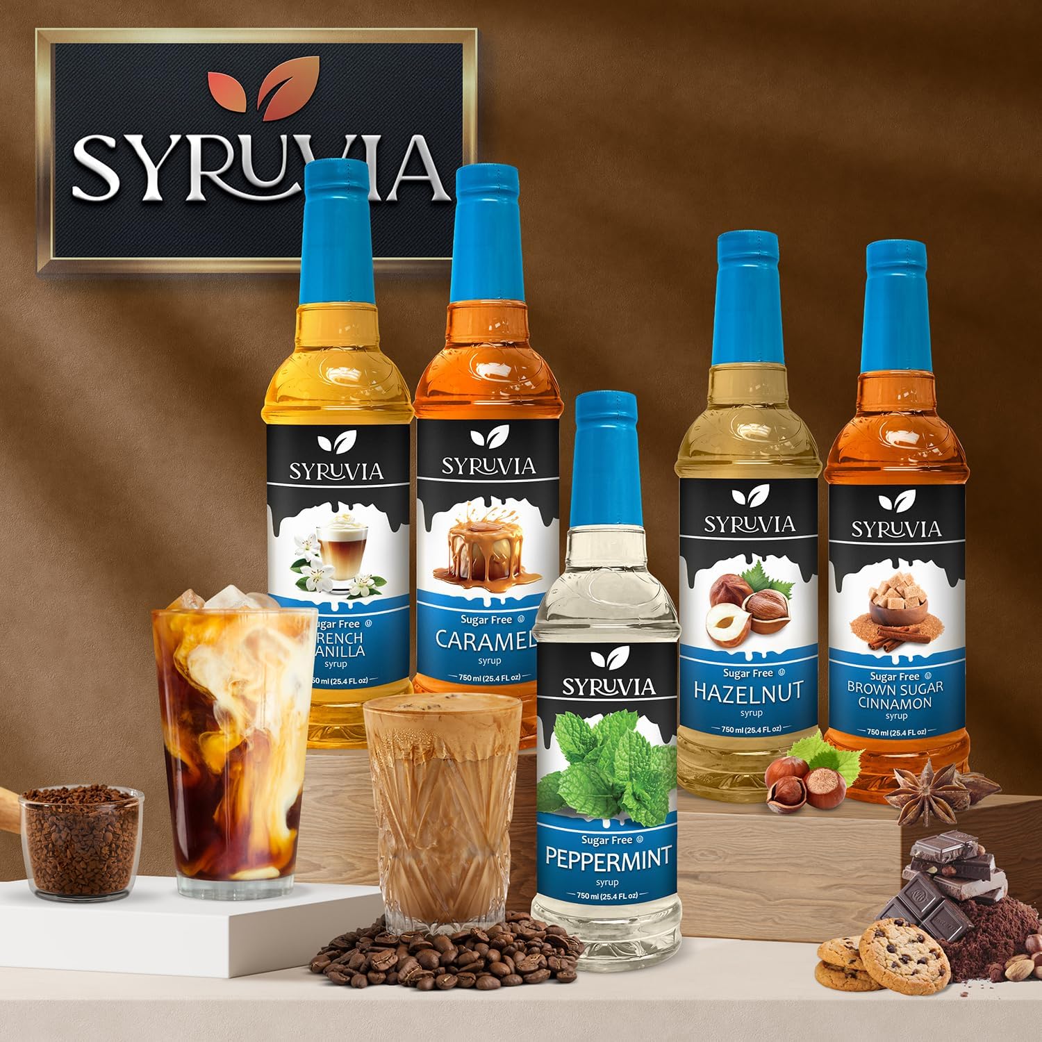 Syruvia Sugar-Free Cookie Butter Coffee Syrup - 25.4 fl oz. Premium Coffee Flavoring Syrup. 0 Calories, Kosher, and Gluten-Free. Perfect for Enhancing Drinks, Sodas, Shakes, Desserts, and More