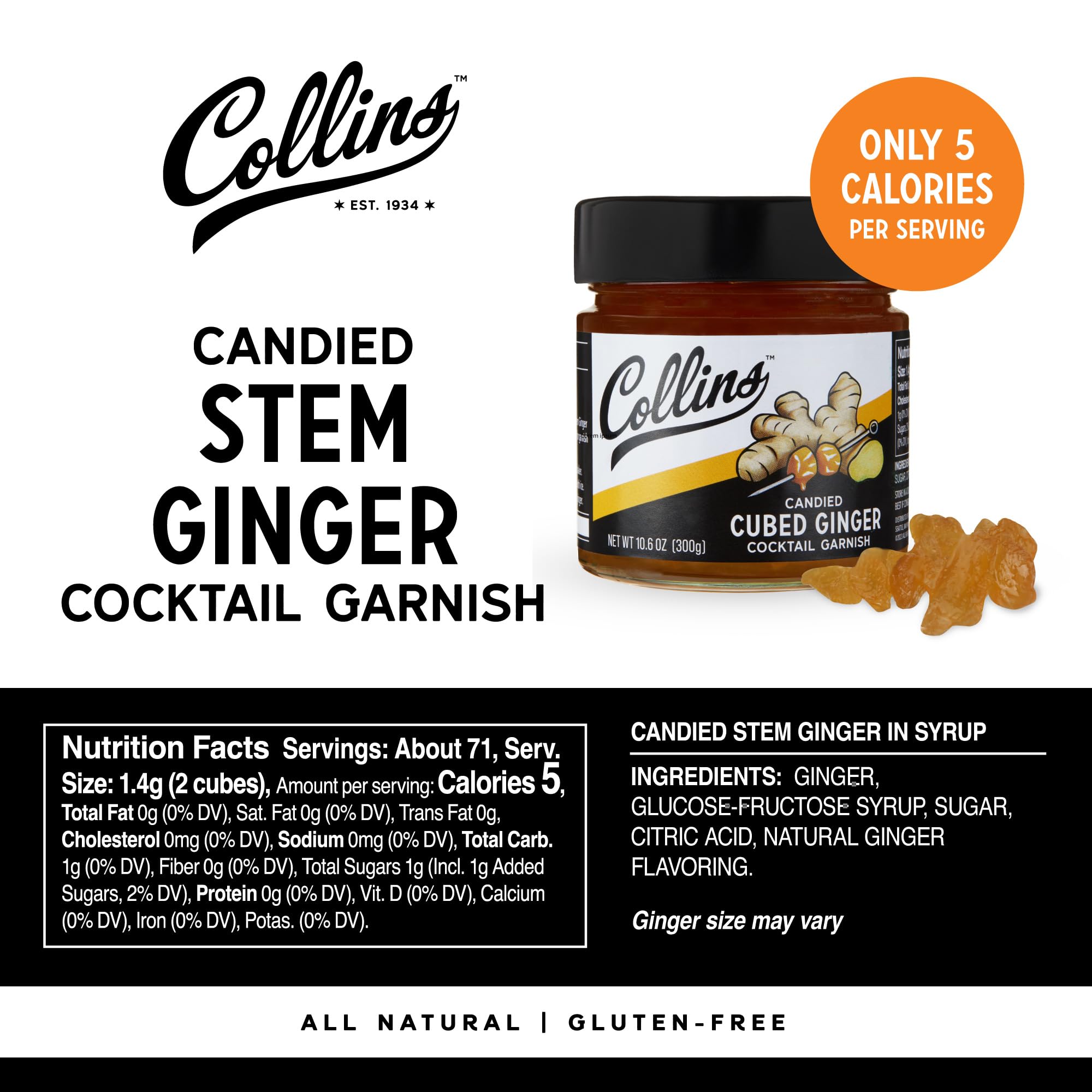 Collins Cubed in Ginger Syrup — 10.6 oz
