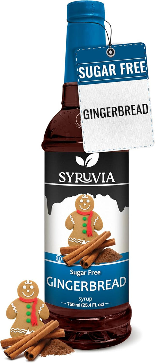 Syruvia Sugar-Free Gingerbread Coffee Syrup - 25.4 fl oz Premium Coffee Flavoring Syrup - 0 Calorie- Kosher Coffee Syrups, Gluten Free, Perfect for Drinks, Soda, Shakes, Desserts, and More