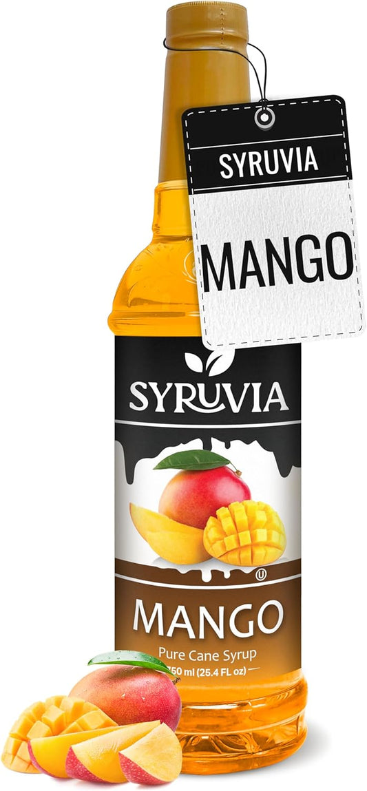 Syruvia Mango Syrup - Premium Flavoring Syrup for Tea, Italian Sodas, Beverages, Desserts, Ice Cream, Cocktails & Mocktails - Kosher, Gluten Free - 25.4 fl oz