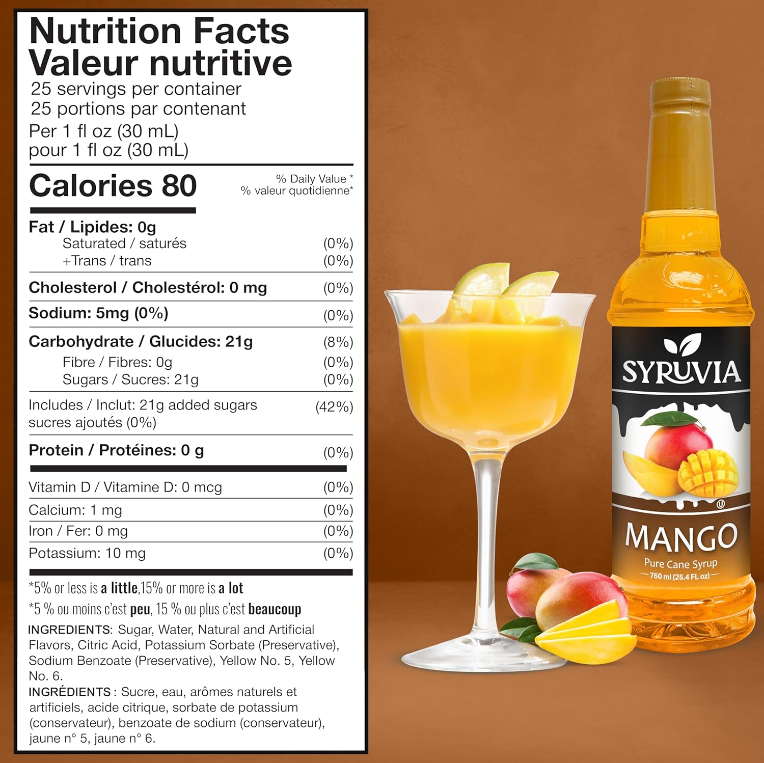 Syruvia Mango Syrup - Kosher, Gluten Free - 25.4 fl oz