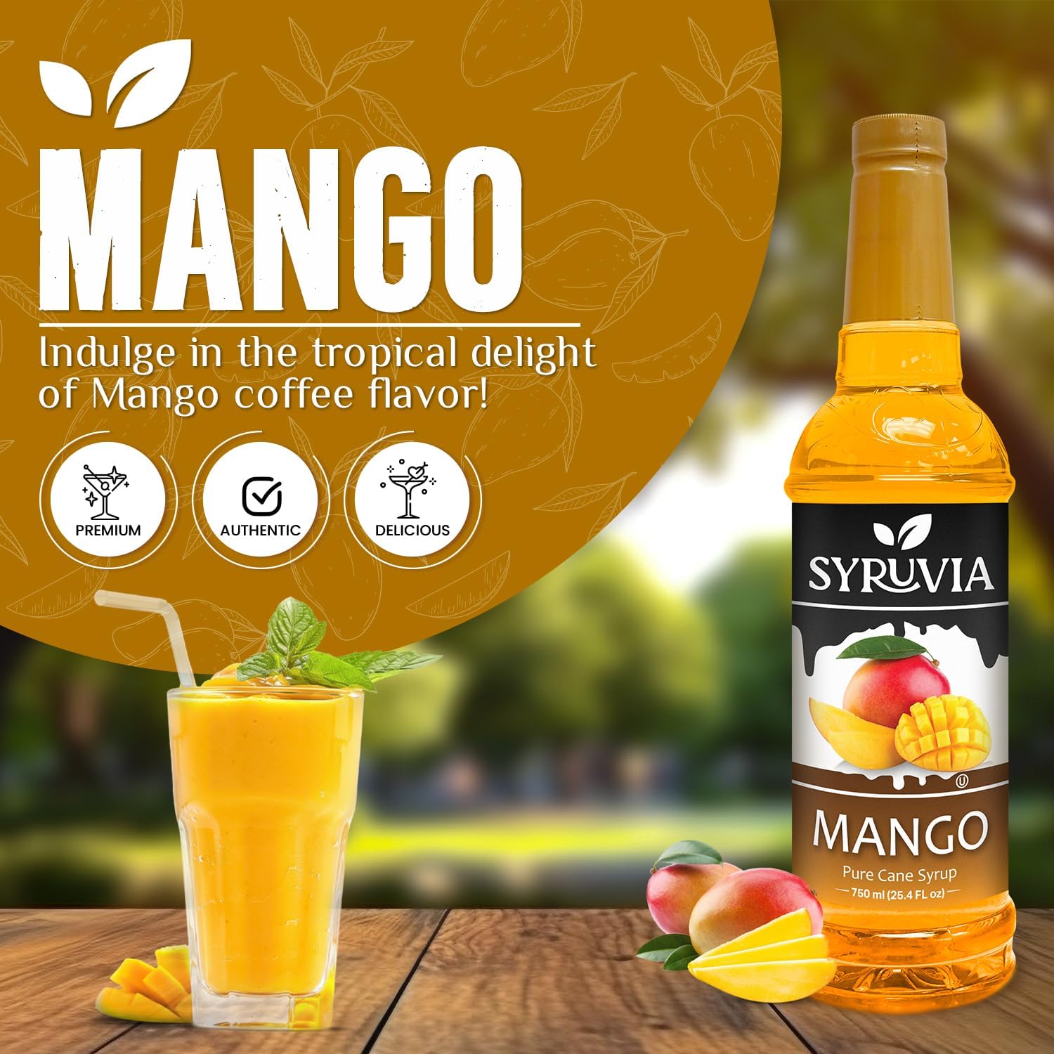 Syruvia Mango Syrup - Kosher, Gluten Free - 25.4 fl oz