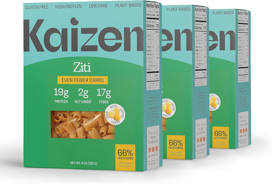Kaizen High Protein Even Lower Low Carb Ziti Keto Pasta Noodles - Gluten-Free, High Protein, Keto Friendly, Plant Based, Made with High Fiber Lupin Flour - 8 ounces (Pack of 3)