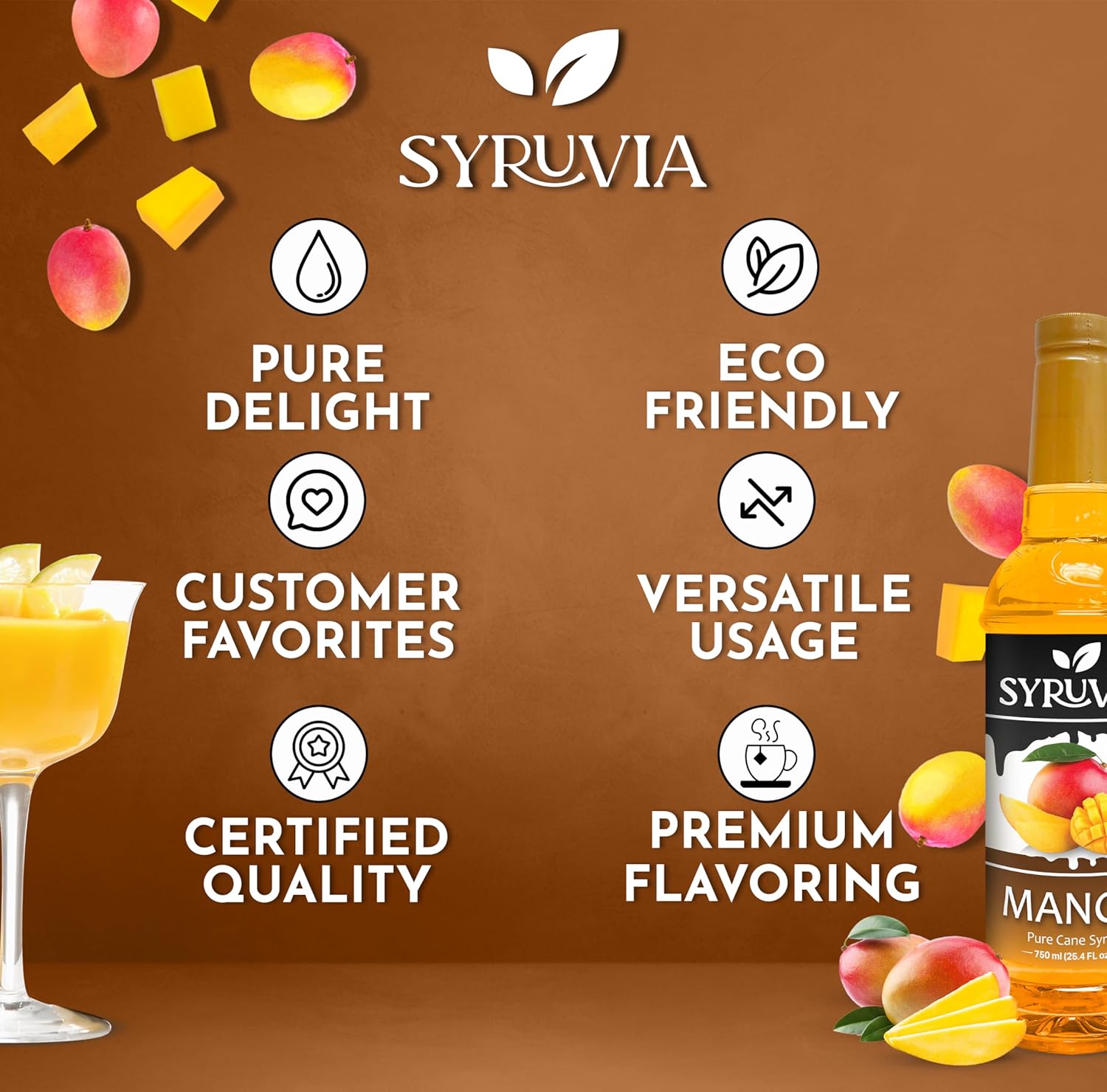 Syruvia Mango Syrup - Kosher, Gluten Free - 25.4 fl oz