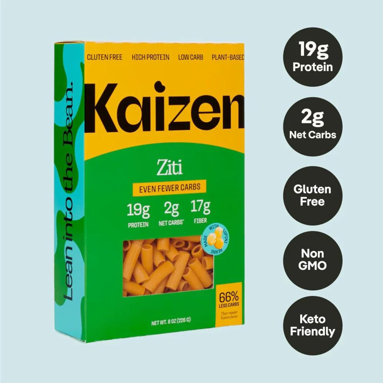 Kaizen High Protein Even Lower Low Carb Ziti Keto Pasta Noodles - Gluten-Free, High Protein, Keto Friendly, Plant Based, Made with High Fiber Lupin Flour - 8 ounces (Pack of 3)