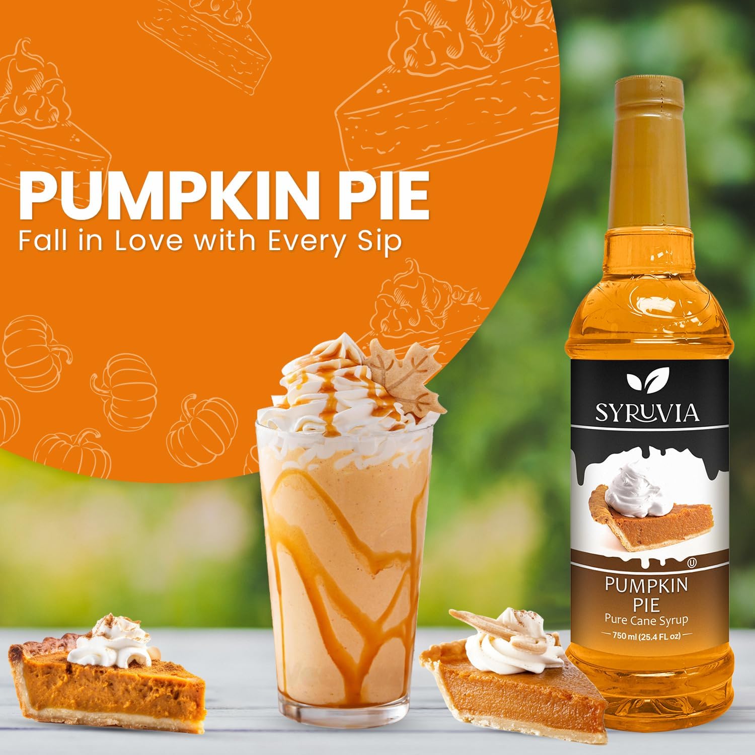 Syruvia Pumpkin Pie Syrup for Coffee – Delicious Pumpkin Pie Coffee Syrup, 25.4 fl oz, Kosher, Gluten Free, Perfect for Coffee, Drinks, Desserts, and More, No Coloring