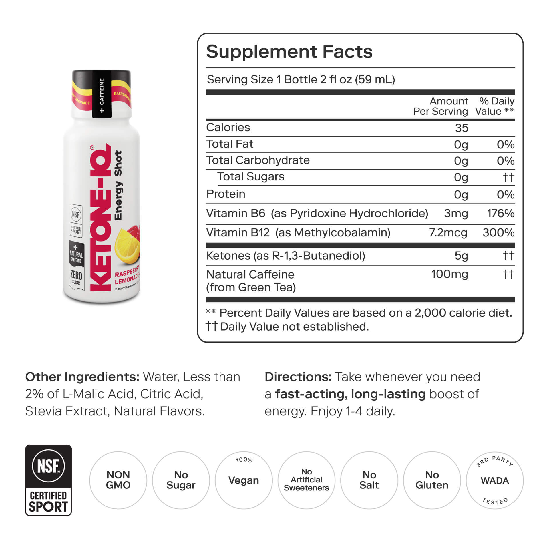 Ketone-IQ, Energy Shot, Raspberry Lemonade, 6 Bottles, 2 fl oz (59 ml) Each