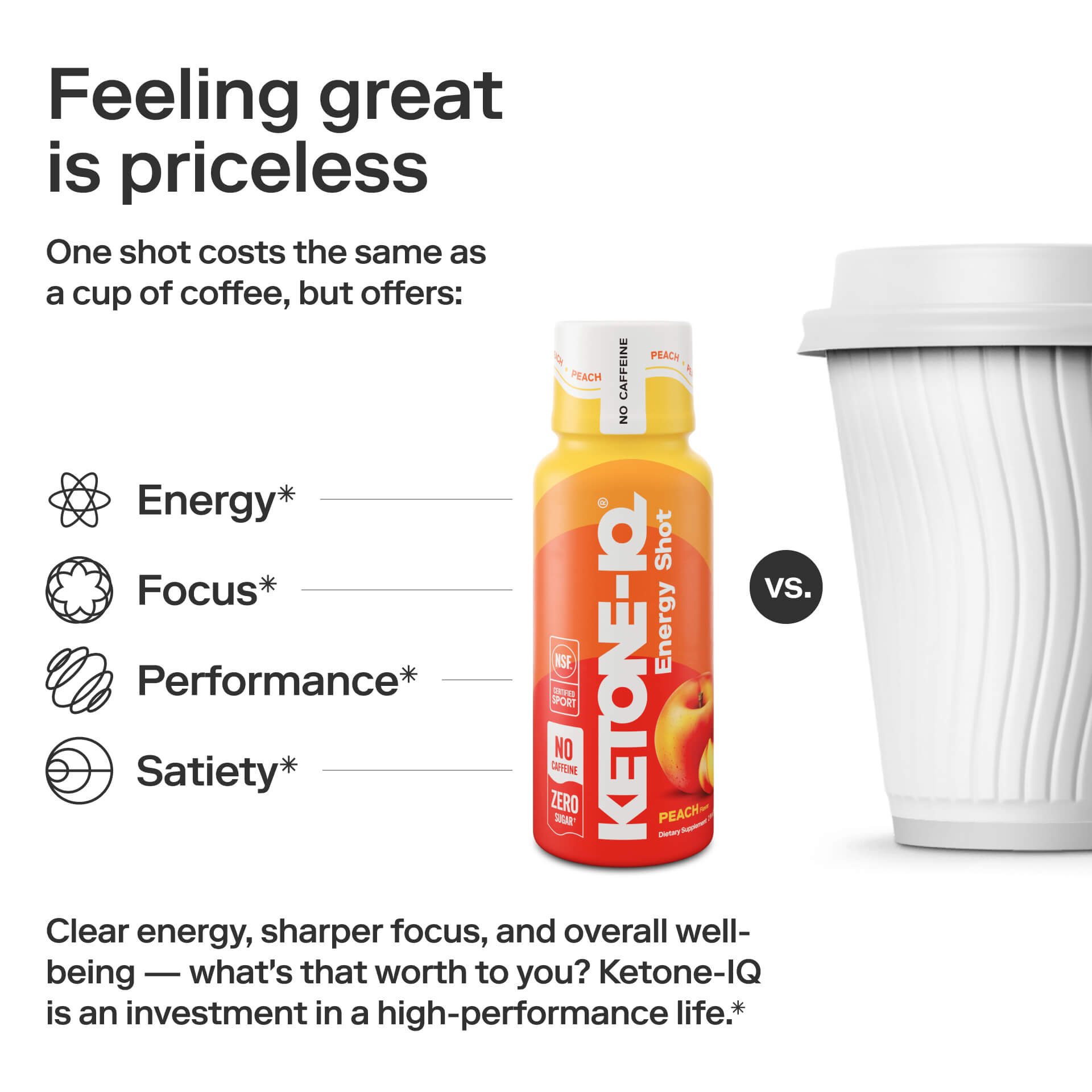 Ketone-IQ Caffeine-Free Shot, Peach, 6 Bottles, 2 fl oz (59 ml) Each