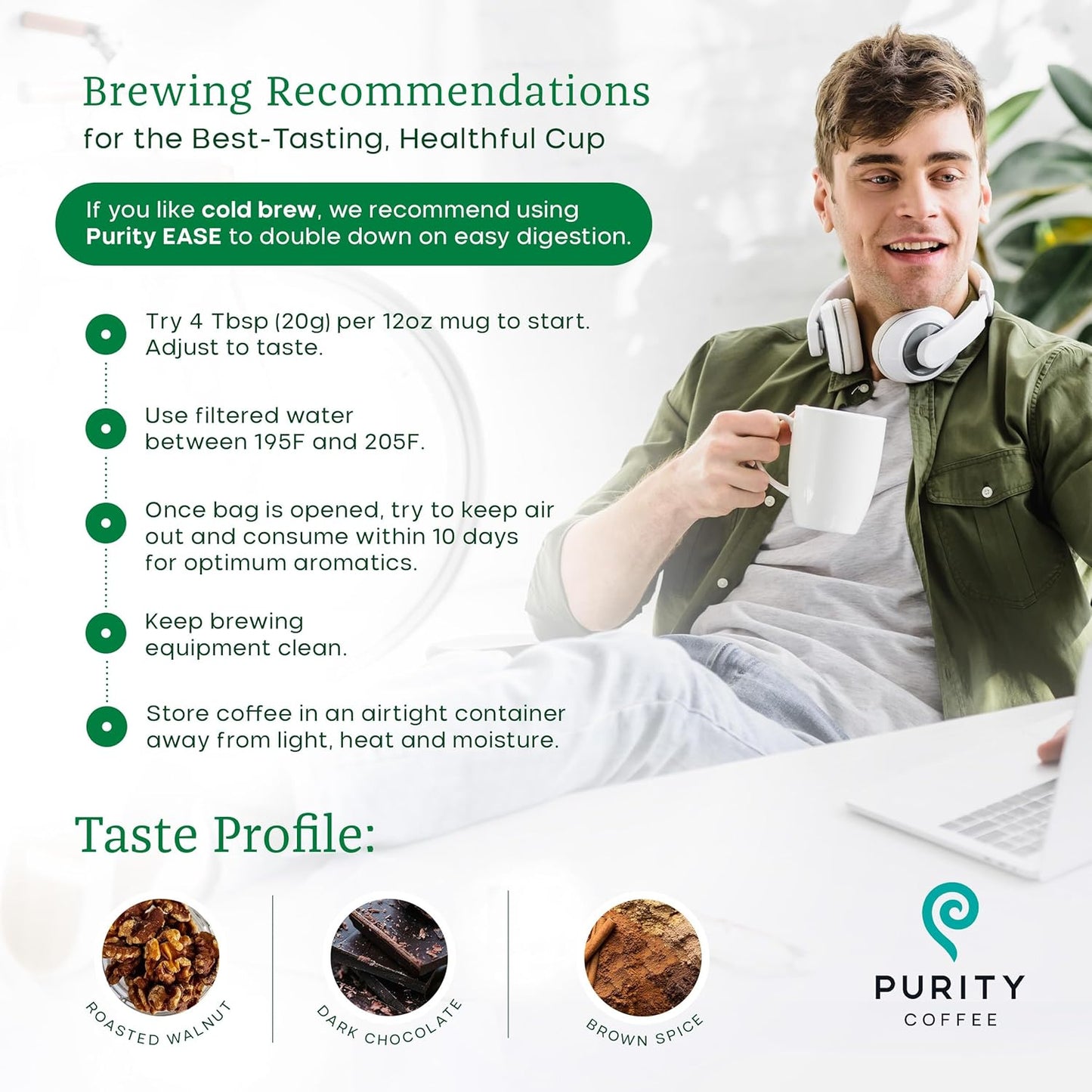PURITY COFFEE EASE Low Acid Dark Roast Ground (340g Bag) | Specialty-Grade USDA Organic Arabica Blend | Third Party Tested for Mold, Mycotoxins & Pesticides