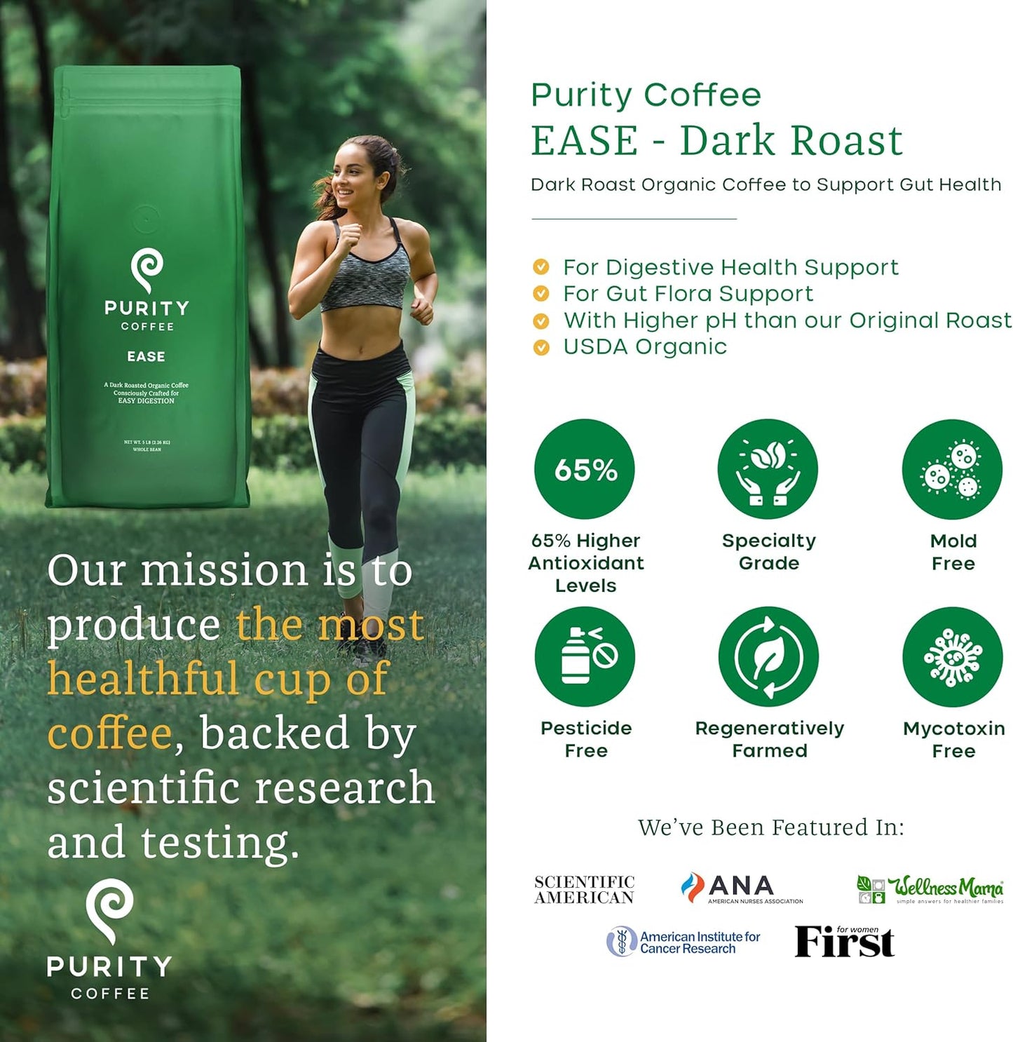 PURITY COFFEE EASE Low Acid Dark Roast Whole Bean (2268g Bag) | Specialty-Grade USDA Organic Arabica Blend | Third Party Tested for Mold, Mycotoxins & Pesticides