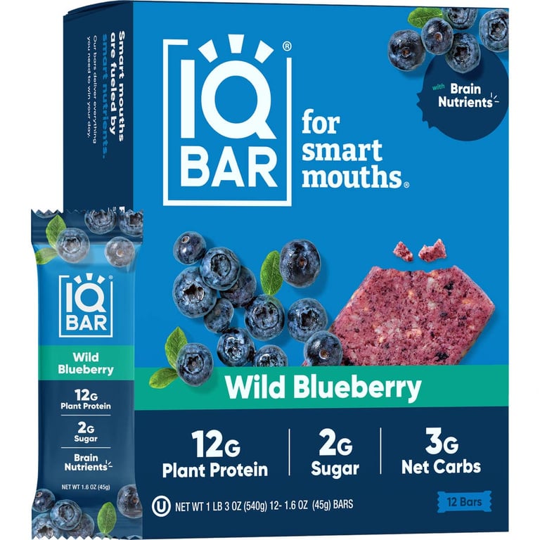 IQBAR Wild Blueberry Keto Protein Bars – 12 Pack, 1.6 oz Each