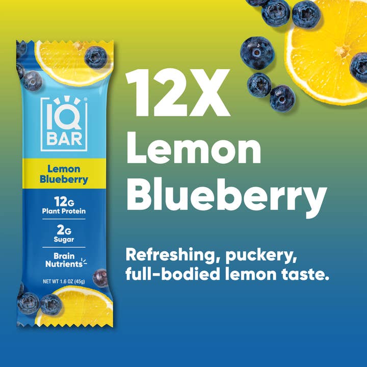 IQBAR Lemon Blueberry Keto Protein Bars – 12 Pack, 1.6 oz Each